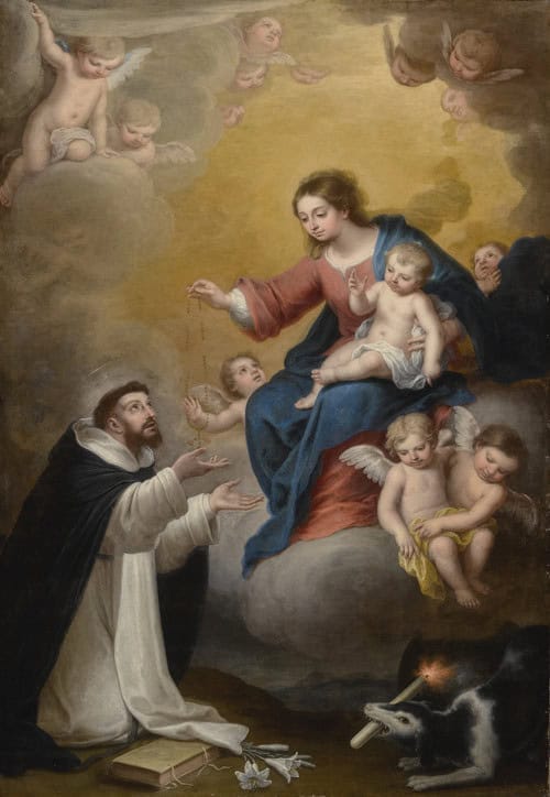 St Dominic Receiving the Rosary from the Virgin Painting - Rosary Guide
