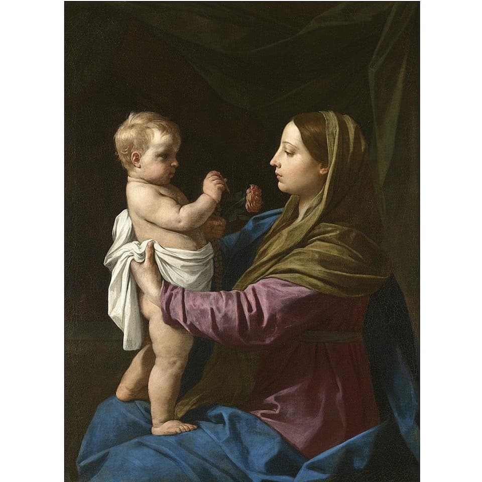 Painting - Madonna della Rosa - Simone Cantarini - 1642