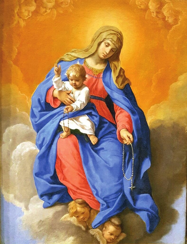 Painting - Fatima Pardon Prayer - Our Lady of the Rosary with Child - Simone Cantarini - First Half of 17th Century