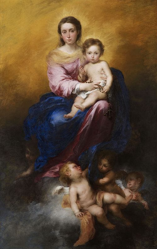 Painting - The Virgin of the Rosary - Bartolome Esteban Murillo - 1675-1680 | Queen of the Holy Rosary Prayers