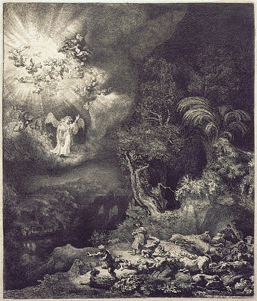 The Angel Appearing to the Shepherds - Rembrandt - 1634