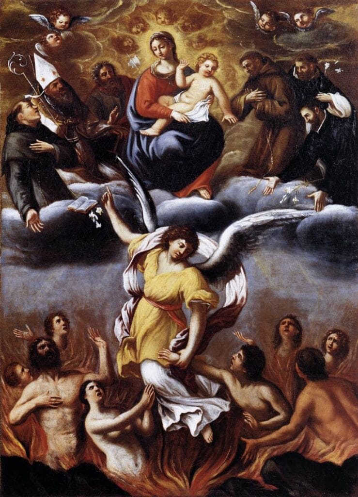 Painting - Ludovico Carracci - An Angel Frees the Souls of Purgatory - 1610