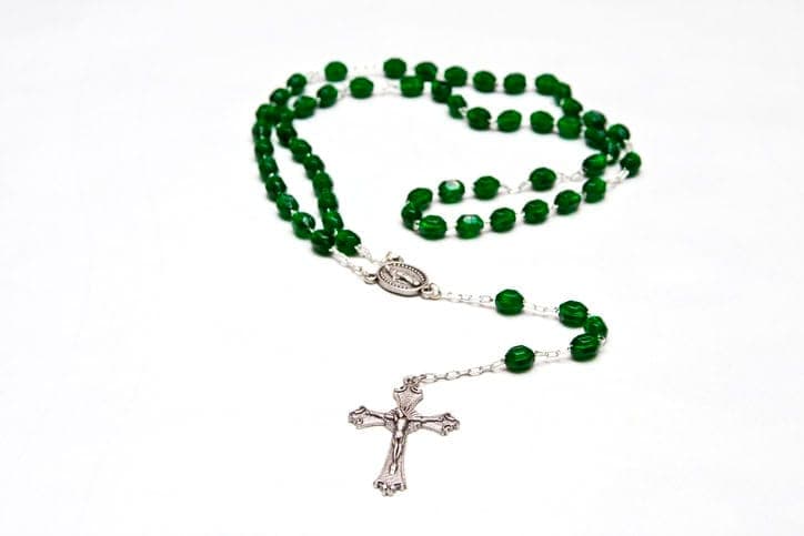 Rosary with Green Beads and Silver Cross (Wednesday's Rosary)